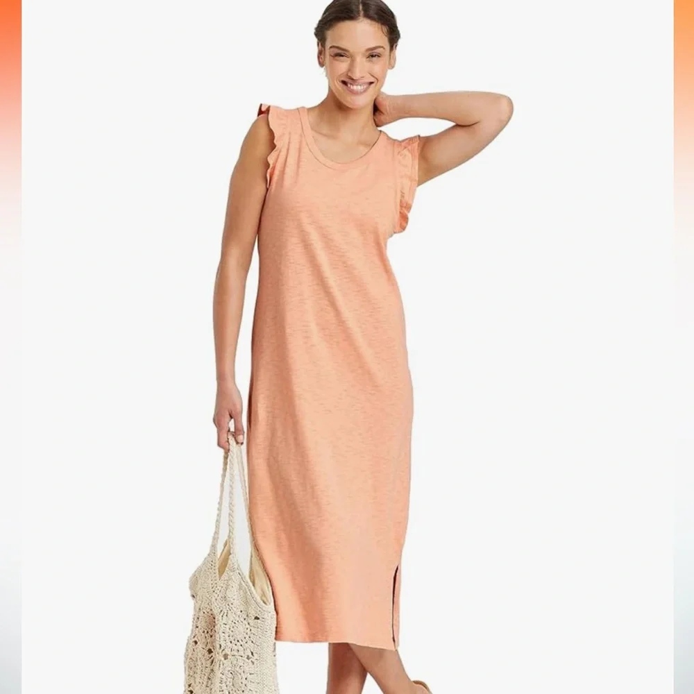 Universal Thread | Women's Cotton Ruffle Tank Dress Coral Size 2X - Picture 1 of 12
